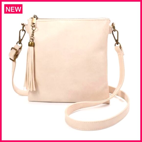 Medium Vegan Leather Crossbody Bag with Tassel, Adjustable Strap, Multiple - Picture 2 of 8